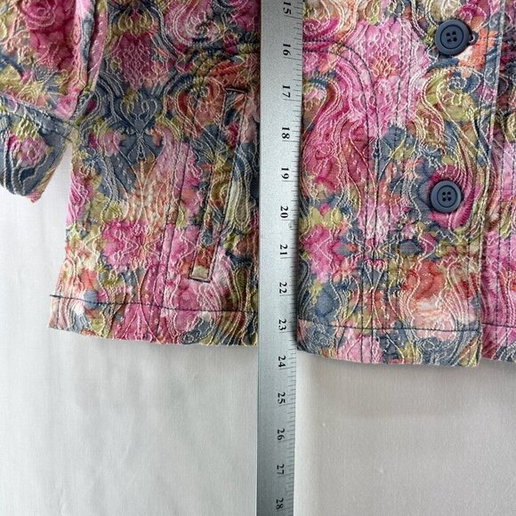 Rebecca Malone Jacket Size PL Petite Trucker Paisley Jacquard 3/4 Sleeve Pink - Picture 10 of 10